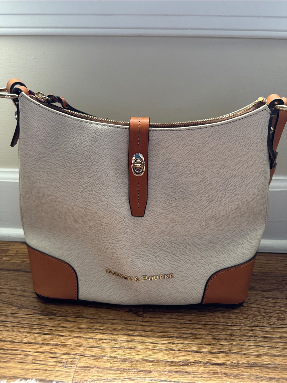Dooney & Bourke Cream and Tan Leather Shoulder Bag